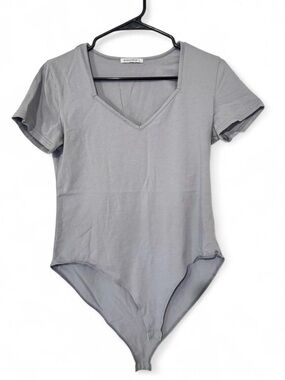 Mango Light Gray V-Neck Short Sleeve Bodysuit